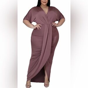 NEW Plus Size Maxi Dress V Neck Short Sleeve Wedding Guest Dress 2X